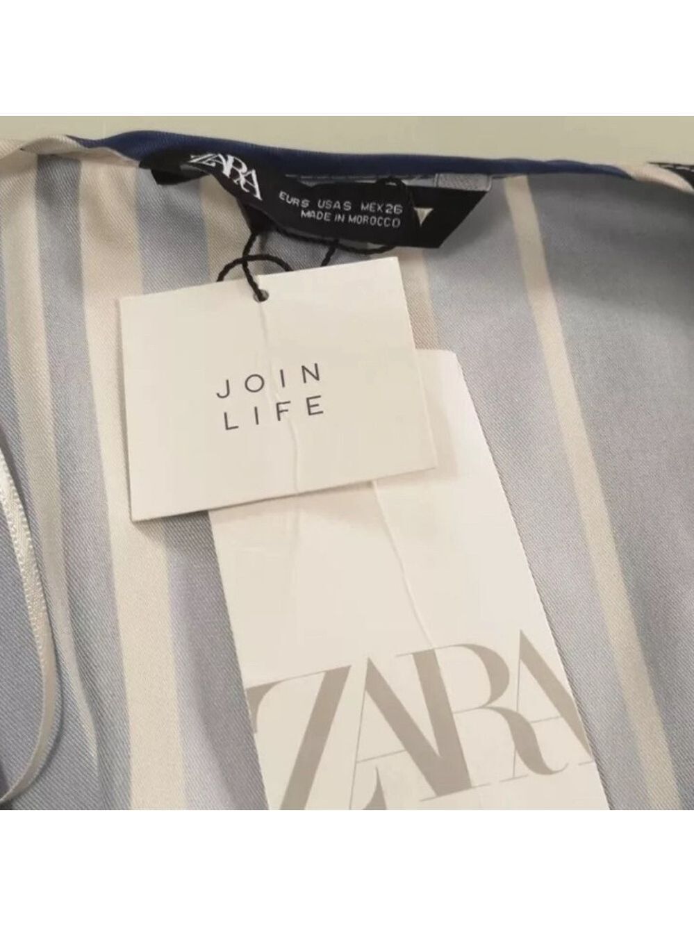 Zara Satin Striped Skort Romper Blue White Wrap V Neck NWT Size Small - Picture 15 of 16